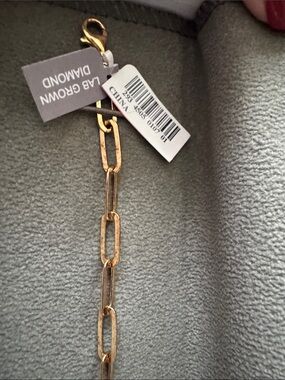 jcpenney Gold-Tone Paperclip Chain Bracelet with Lab Grown Diamond Tag NEW